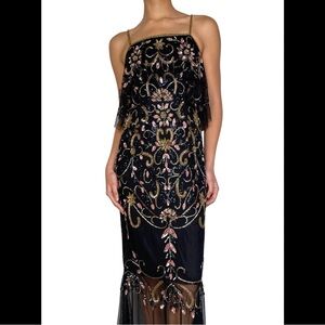 Aidan Mattox Embellished Beaded Sheath Dress Illusion Hem Gown Sequins Beaded 2
